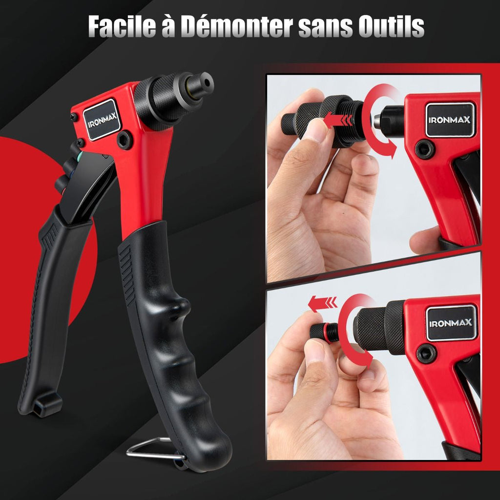 Riveteuse Manuelle Avec 200 Rivets Et 4 Outils-Embouts De Rivets Interchangeables À Volonté Avec Étui De Transport