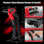 Riveteuse manuelle robuste avec 4 embouts et 200 rivets en mallette de transport compacte.